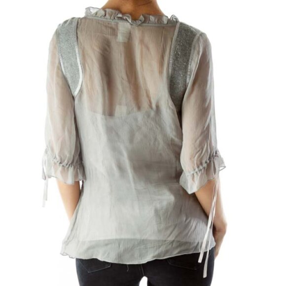 Zoe D. Gray Wool Silk Layered Blouse with Sash - Picture 3 of 3